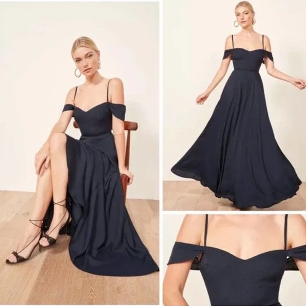 New Reformation Poppy Navy Maxi Dress Size 2